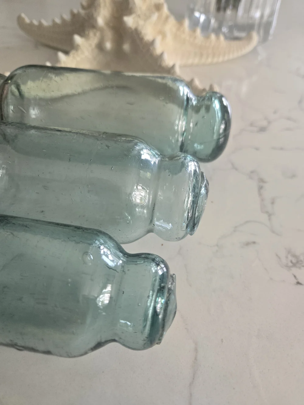 Antique Vintage Japanese Rolling Pin Glass Floats Set Of 3